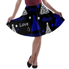 New Year Pattern - Blue A-line Skater Skirt by Valentinaart