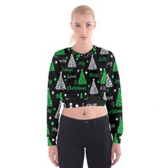New Year Pattern - Green Women s Cropped Sweatshirt by Valentinaart