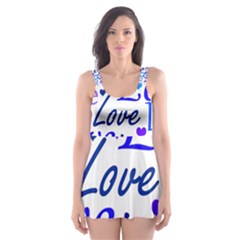 Blue And Purple Love Pattern Skater Dress Swimsuit by Valentinaart