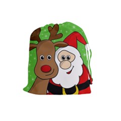 Rudolph And Santa Selfie Drawstring Pouches (large)  by Valentinaart