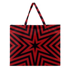 Star Red Kaleidoscope Pattern Zipper Large Tote Bag by Amaryn4rt