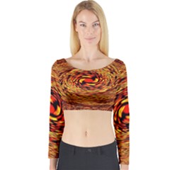 Orange Seamless Psychedelic Pattern Long Sleeve Crop Top