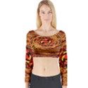 Orange Seamless Psychedelic Pattern Long Sleeve Crop Top View1