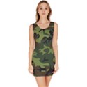 Camouflage Green Brown Black Sleeveless Bodycon Dress View1