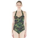 Camouflage Green Brown Black Halter Swimsuit View1