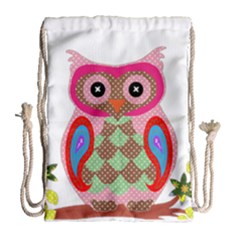 Owl Colorful Patchwork Art Drawstring Bag (large)