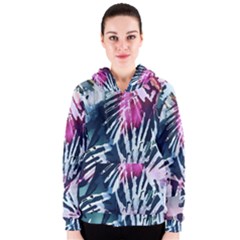 Colorful Palm Pattern Women s Zipper Hoodie by Brittlevirginclothing
