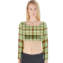 Geometric Tartan Pattern Square Long Sleeve Crop Top