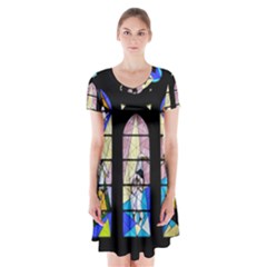 Art Church Window Short Sleeve V-neck Flare Dress