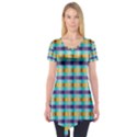 Pattern Grid Squares Texture Short Sleeve Tunic  View1