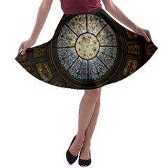 Black And Borwn Stained Glass Dome Roof A-line Skater Skirt
