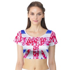 British Flag Abstract Short Sleeve Crop Top (tight Fit)