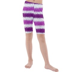 Metallic Pink Glitter Stripes Kids  Mid Length Swim Shorts