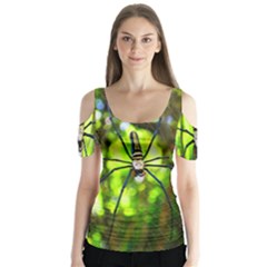 Spider Spiders Web Spider Web Butterfly Sleeve Cutout Tee 