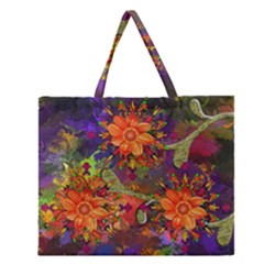Abstract Flowers Floral Decorative Zipper Large Tote Bag by Amaryn4rt