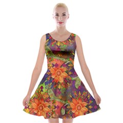 Abstract Flowers Floral Decorative Velvet Skater Dress by Amaryn4rt
