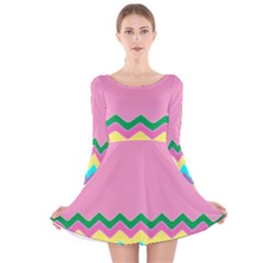 Easter Chevron Pattern Stripes Long Sleeve Velvet Skater Dress