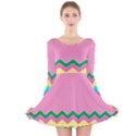 Easter Chevron Pattern Stripes Long Sleeve Velvet Skater Dress View1