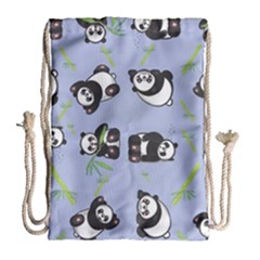 Panda Tile Cute Pattern Blue Drawstring Bag (large)