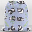 Panda Tile Cute Pattern Blue Drawstring Bag (Large) View1