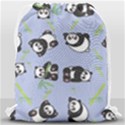 Panda Tile Cute Pattern Blue Drawstring Bag (Large) View2
