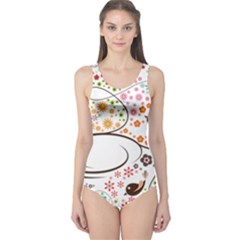 Flower Floral Rose Sunflower Bird Back Color Orange Purple Yellow Red One Piece Swimsuit by Alisyart