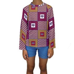 African Fabric Diamon Chevron Yellow Pink Purple Plaid Kids  Long Sleeve Swimwear by Alisyart