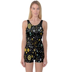 Floral And Butterfly Black Spring One Piece Boyleg Swimsuit by Alisyart