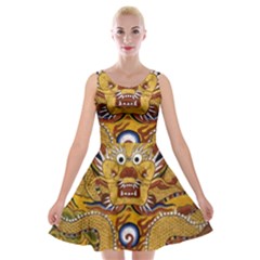 Chinese Dragon Pattern Velvet Skater Dress