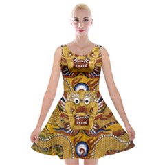 Chinese Dragon Pattern Velvet Skater Dress by Amaryn4rt