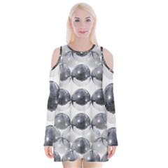 Disco Balls Velvet Long Sleeve Shoulder Cutout Dress
