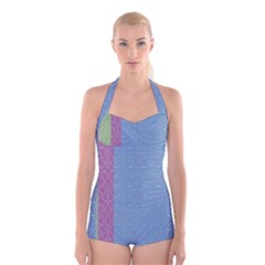 Fine Line Pattern Background Vector Boyleg Halter Swimsuit  by Simbadda