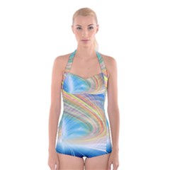 Glow Motion Lines Light Boyleg Halter Swimsuit  by Alisyart