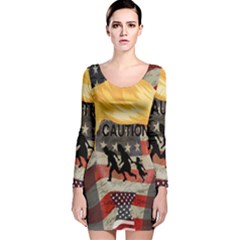 Caution Long Sleeve Velvet Bodycon Dress