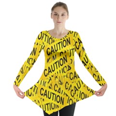 Caution Road Sign Cross Yellow Long Sleeve Tunic  by Alisyart
