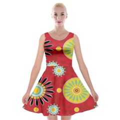 Sunflower Floral Red Yellow Black Circle Velvet Skater Dress by Alisyart
