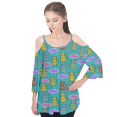 Meow Cat Pattern Flutter Tees