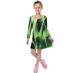 Green Tiger Background Fabric Animal Motifs Kids  Long Sleeve Velvet Dress