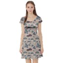 Blue Colorful Mushrooms Pattern Short Sleeve Skater Dress View1