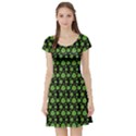 Green Shamrock Pattern Black Short Sleeve Skater Dress View1