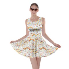 Colorful Clouds Rainbows Rain Drops Pattern Skater Dress