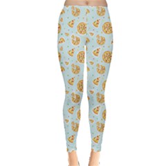Gray Colorful Cartoon Pizza Texture With Confetti Leggings by CoolDesigns