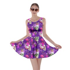 Purple Skull And Flowers Pattern Skater Dress