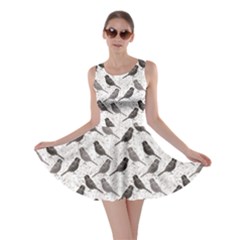 Gray Floral Pattern With Birds Skater Dress