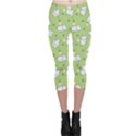Green Happy Hippo with Friendly Bird Pattern Capri Leggings View1