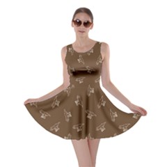 Brown Tyrannosaurus Dinosaur Doodle Pattern Skater Dress 