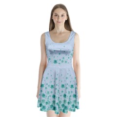 Light Blue Floral Split Back Mini Dress  by CoolDesigns