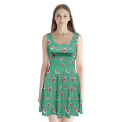 Green Floral Split Back Mini Dress  by CoolDesigns