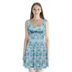 Light Blue Floral 4 Split Back Mini Dress  by CoolDesigns