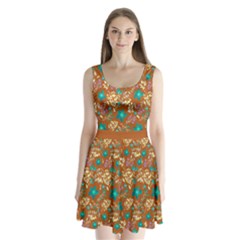 Brown Floral Split Back Mini Dress  by CoolDesigns